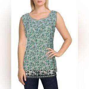 MAX Studio - Womens Green Floral Mesh Pullover Top Size Large NWT